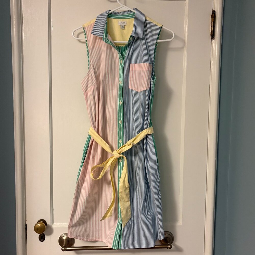 J Crew factory colorblock rainbow stripe sleeveless shirt dress size 10 preppy